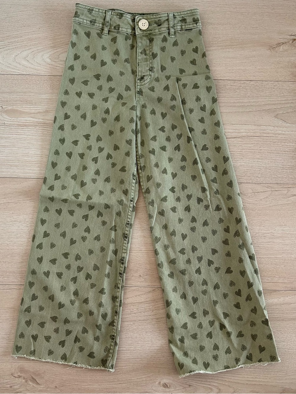 Zara Kids (US 9)  Leg Wide Leg Denim Jean BNWOT Olive Green